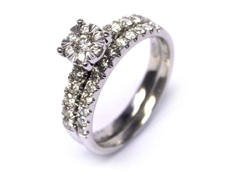 Ring Set 2 9ct White Gold Ladies Diamond Ring Size O 07ct Tdw