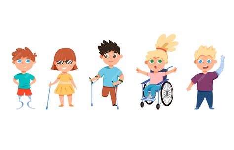 Ensemble D Illustrations Vectorielles Pour Enfants Handicapés Enfants De Dessin Animé Sans