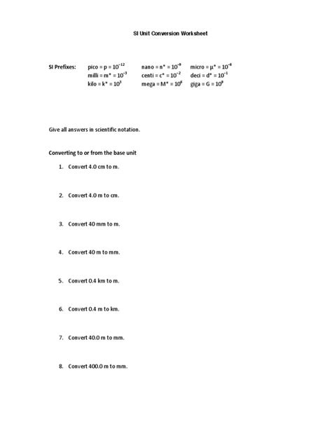 Unit Conversions Worksheet - Unit Conversions Worksheet 1 How many ...