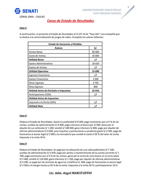 Casos De Estado De Resultados Administradores Industriales