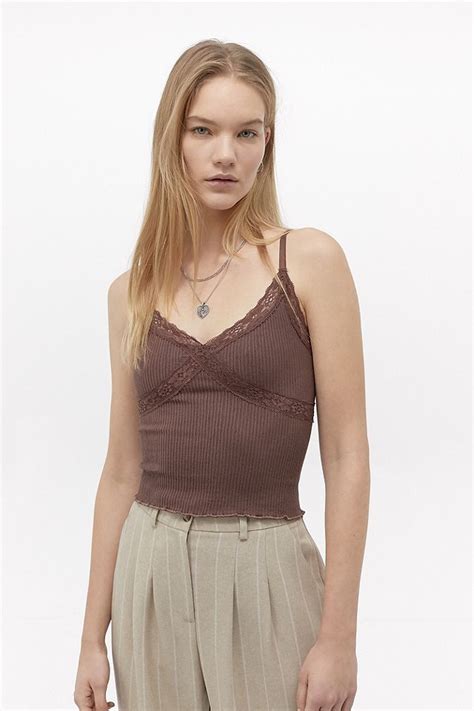 Uo Cross Lace Brown Cami Urban Outfitters Uk