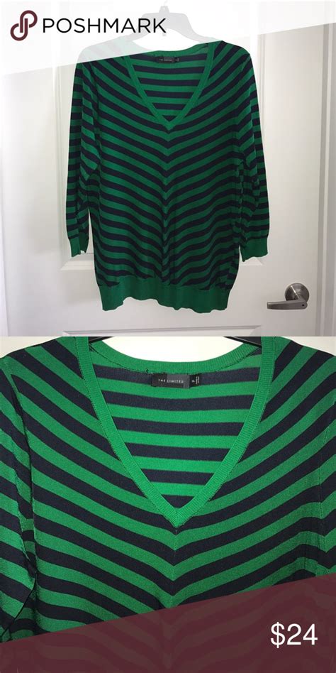 The Limited Green And Navy Stripe Sweater Stripe Sweater Sweaters