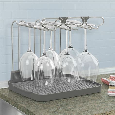 Polder Wine Glass Drying Rack Grey Holds Up To 6 Glasses Staineless Steel 47188640437 Ebay