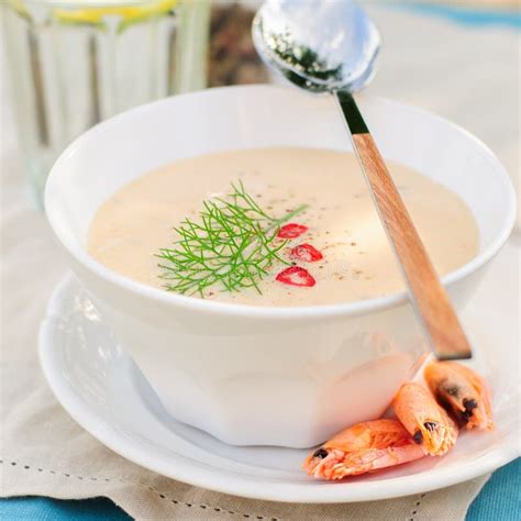 Cheese Shrimp Cream Soup In A White Bowl Stock Image Image Of Pink