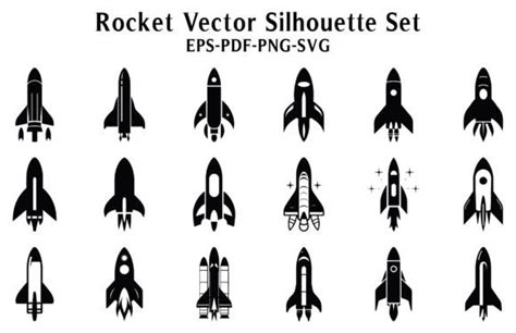 10 Rocket Silhouette Clipart Bundle Designs & Graphics