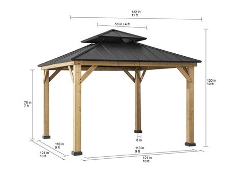 Sunjoy Outdoor Patio 11×11 Black 2 Tier Wooden Frame Backyard Hardtop Gazebo With Ceiling Hook