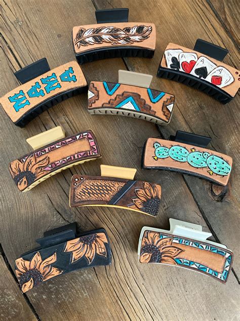 4 Claw Style Hair Clip With Hand Tooled Leather - Etsy