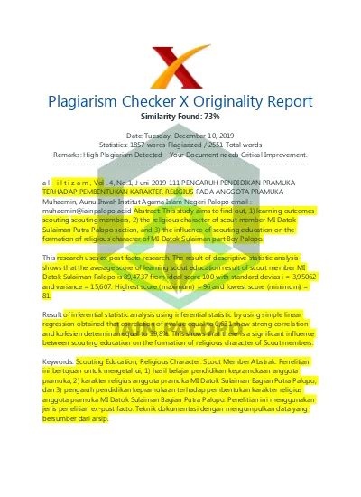 Plagiarism Checker X Originality Report