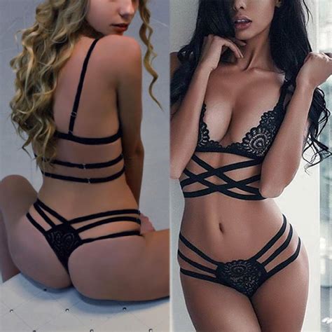 Conjunto de Lingerie Sexy de Renda de Alcinha Vazada Sutiã e Calcinha Shopee Brasil