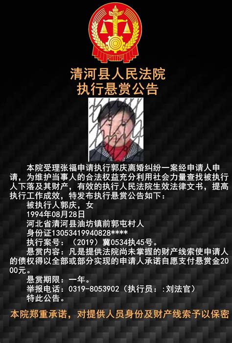 清河县人民法院执行悬赏公告