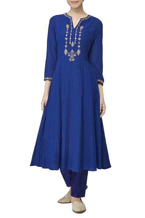 Buy Anita Dongre Blue Embroidered Long Tunic Online Aza Fashions