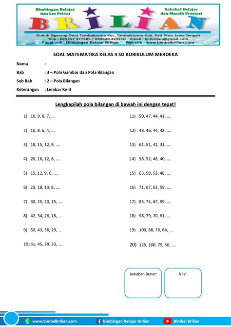 Kumpulan Soal Matematika Kelas Sd Bab Pola Gambar Dan Pola Bilangan