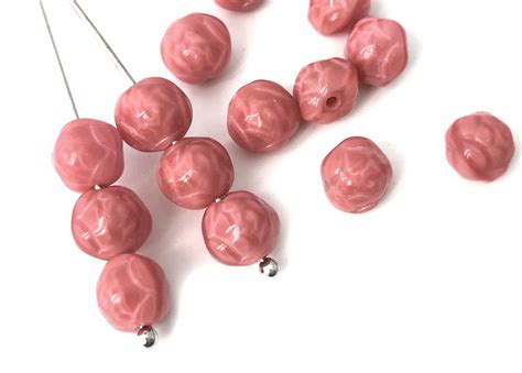 30pc 7mm Pink Flower Bead Flower Bud Czech Glass Flower Bead Round