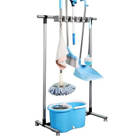 Polar Broom And Mop Holder Put Wet Mops Movable Floor Mounted Mop Rack