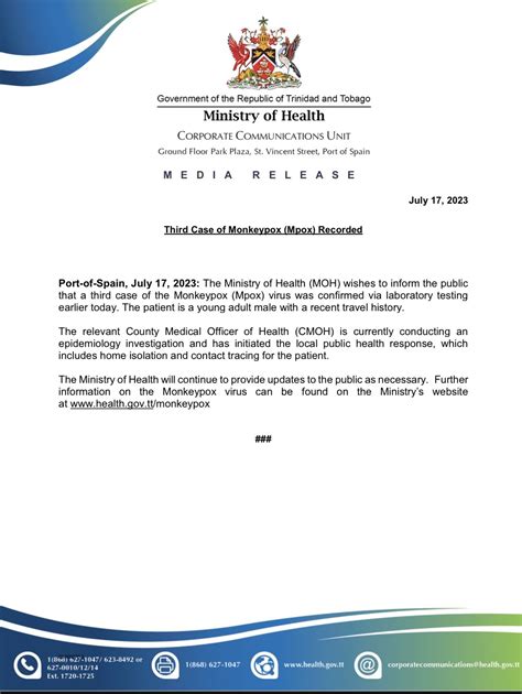 Ministry Of Health On Twitter Mediarelease Third Case Of Monkeypox