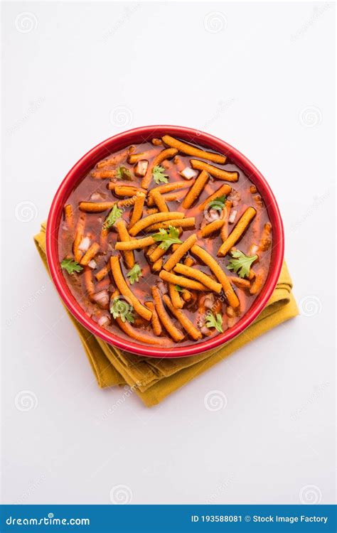 Spicy Sev Bhaji Or Ganthiya Nu Shaak Recipe From India Stock Image