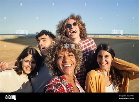 Multiracial Group Of Young People Taking Selfie And Having Fun Stock