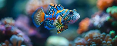 Premium Photo | Detailed Shot of Mandarinfish Vibrant Colors and ...