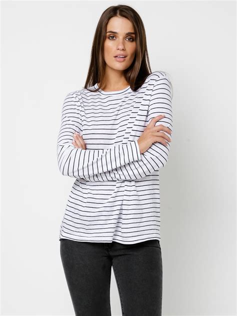 Assembly Bay Long Sleeve T Shirt In Black And White Stripe Glue Store