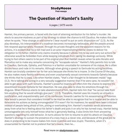 The Question Of Hamlets Sanity Free Comparison Essay Example