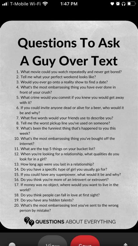 An Iphone Screen With The Text Questions To Ask A Guy Over Text