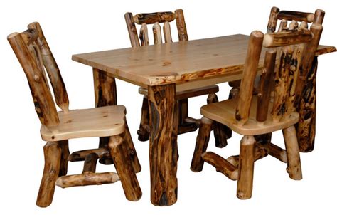 Rustic Aspen Log Kitchen Table Set With 4 Dining Chairs - Rustic ...