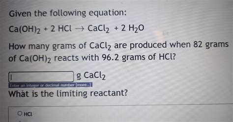 Solved Given The Following Equation Ca OH 2 2HClCaCl2 2H2O Chegg