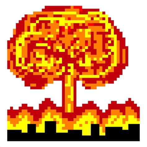 Explosión nuclear con pixel art ilustración vectorial Vector Premium