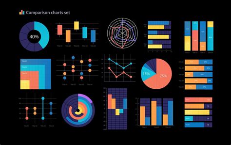 Comparison infographic chart design template set for dark theme. Visual ...