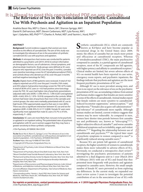 Pdf The Relevance Of Sex In The Association Of Synthetic Cannabinoid