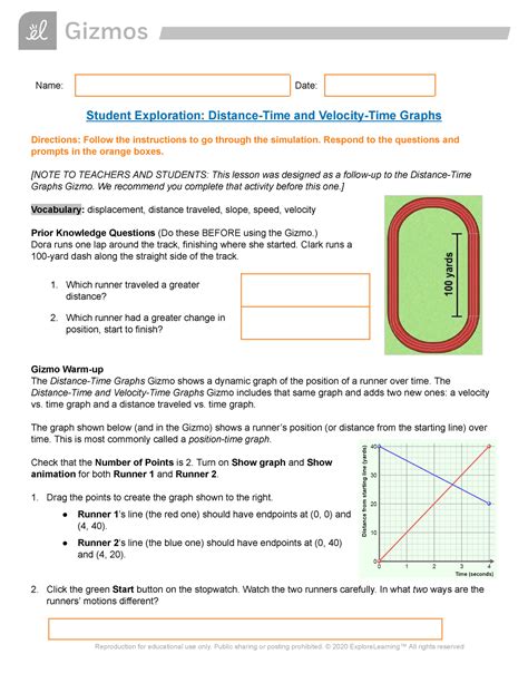 Copy Of Distance Time Velocity Se Name Date Student Exploration