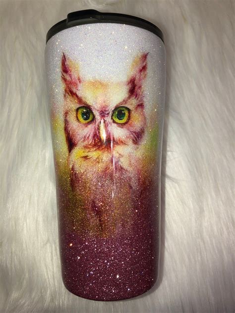 20 Oz Glitter Owl Tumbler Ombre Glitter In Rose Gold And Etsy In 2020 Tumbler Custom