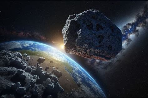 Giant Asteroid Danger Illustration Asteroid In The Space Approaching Earth Ai Generated Stock