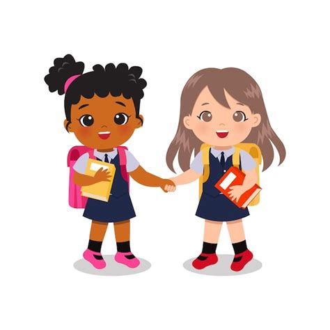 Premium Vector | Cute girl best friend holding hand and going to school ...