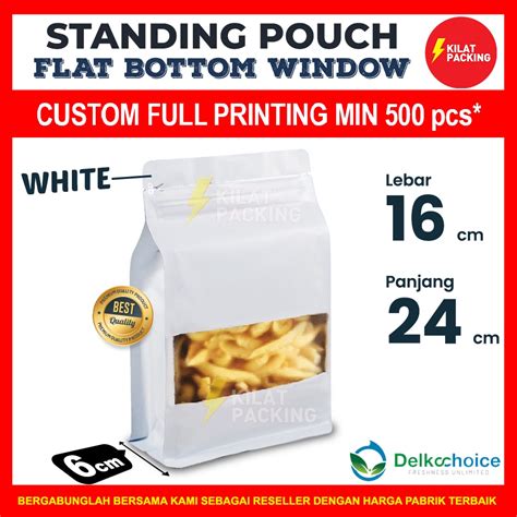 Jual Standing Pouch Flat Bottom Varian Window Putih Alumunium Foil