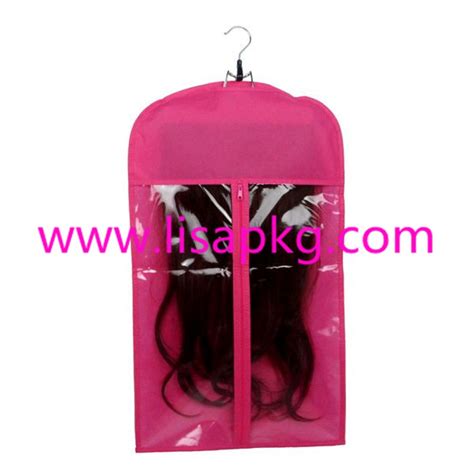 Pink Customized Non Woven Bag For Hair Extension With Hanger