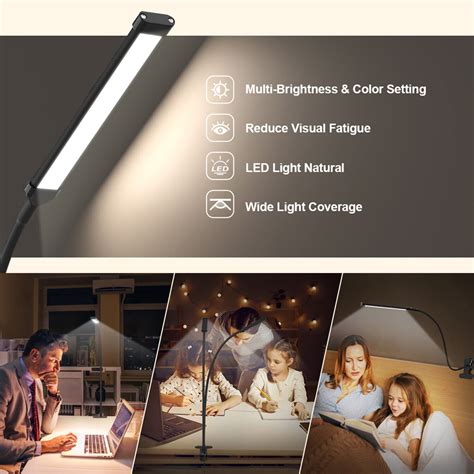 Clip On LED Desk Lamp 3 Color Modes 10 Brightness Gooseneck Book