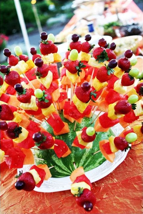 Fruit Skewers For A Summer Event Displayed In A Watermelon Event Food