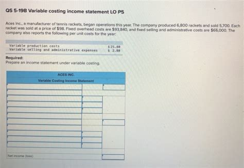 Solved Qs B Variable Costing Income Statement Lo P Aces Chegg