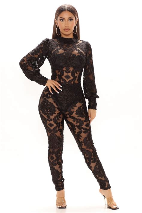 Victoria Long Sleeve Lace Jumpsuit Black Black Lace Jumpsuit Lace