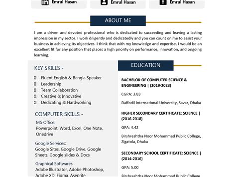 Personal Resume Design by Emrul Hasan on Dribbble