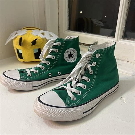 green high top converse. size 7 women. look at last... - Depop