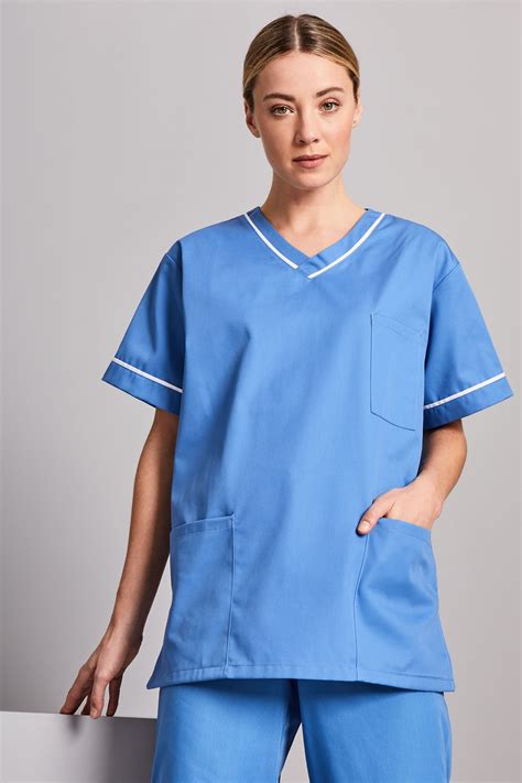 Simon Jersey Unisex Smart Scrub Top Hospital Blue With White Trim Simon Jersey