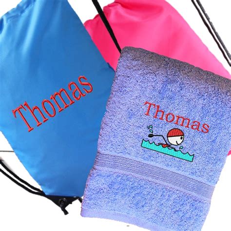 Swim Towel With Bag Personalised Blue Swimming Towel And Bag Set