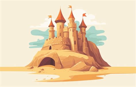 Premium Vector Colorful Sandcastle Flat Illustration Beach Sandcastle