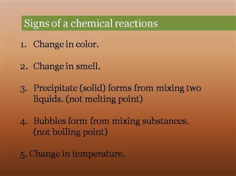 Signs Of A Chemical Reaction Color Smell Solid Formation Bubbles