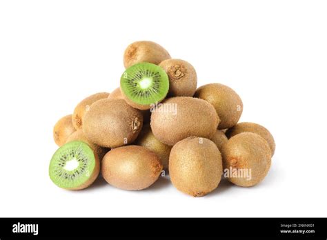 Cut And Whole Fresh Kiwis On White Background Stock Photo Alamy