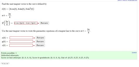 Solved Find The Unit Tangent Vector To The Curve Defined By