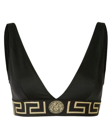 Versace Synthetic Greca Border Triangle Bikini Top In Black Lyst