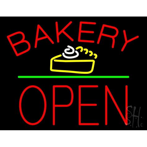 Bakery Logo Block Open Green Line Led Neon Sign 24 X 31 Inches Black Square Cut Acrylic